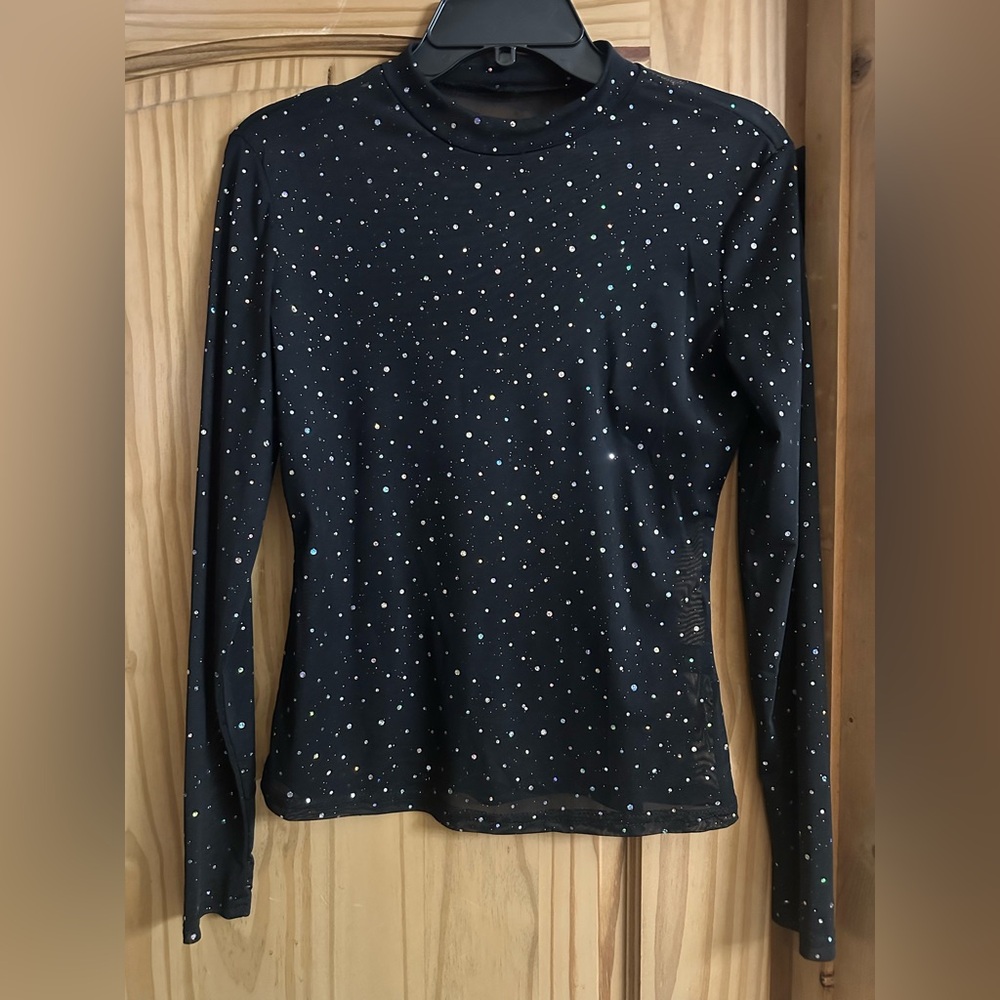 SHEIN Mesh Black Starry Long Sleeve Top